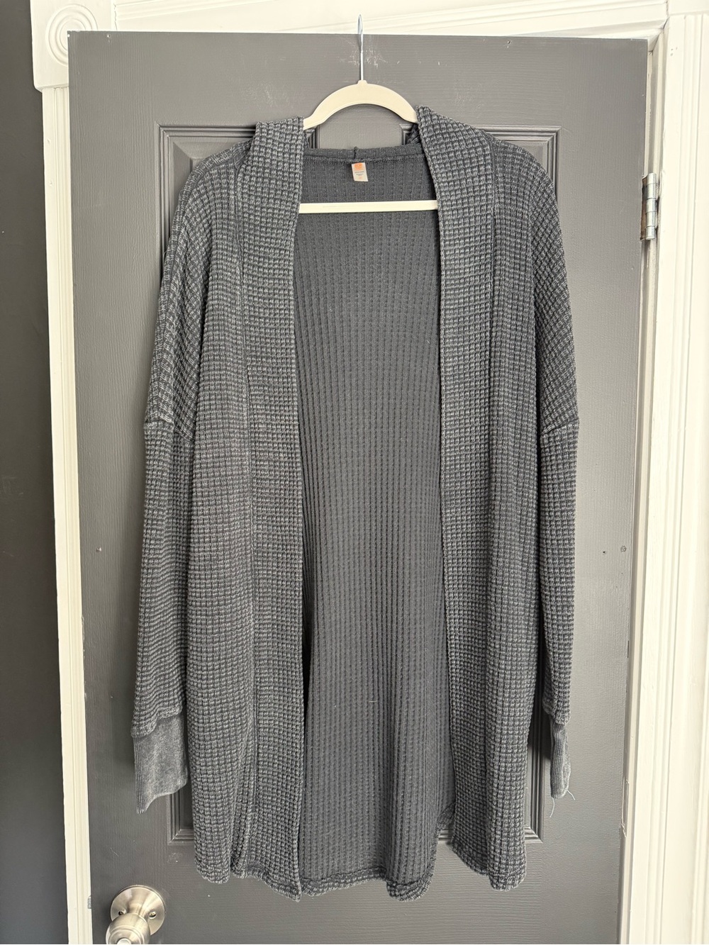 Hooded Open-Front Waffle Knit Cardigan Sweater